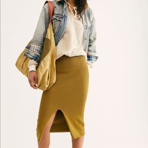 Free People Skyline Midi Skirt Large NWOT Ribbed Skirt Front Slit